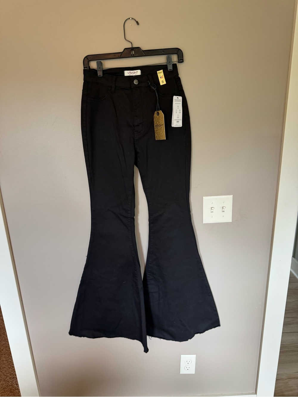 Vibrant Black High-Rise Bell Bottom Jeans - Wide Leg